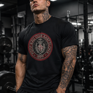 Camiseta negra sello rojo y negro