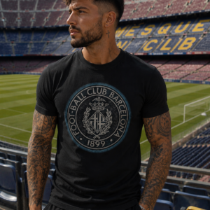 Camiseta negra sello azul